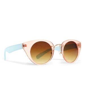 Powder Oversized Round Geometric Cat Eye Sunglasses \\ Pink and Blue // Clear
